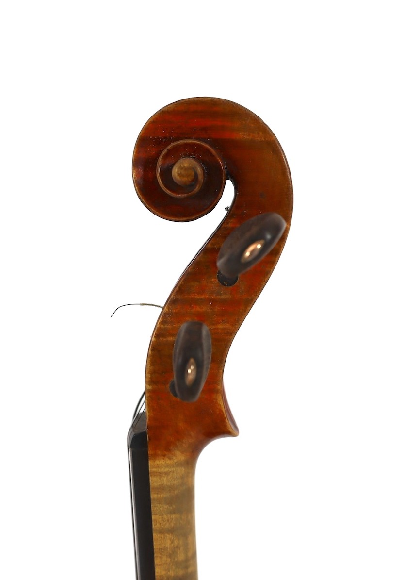 W.E.Hill & Son. An early 20th century violin bow, 74cm, violin back 37cm, overall is 59cm